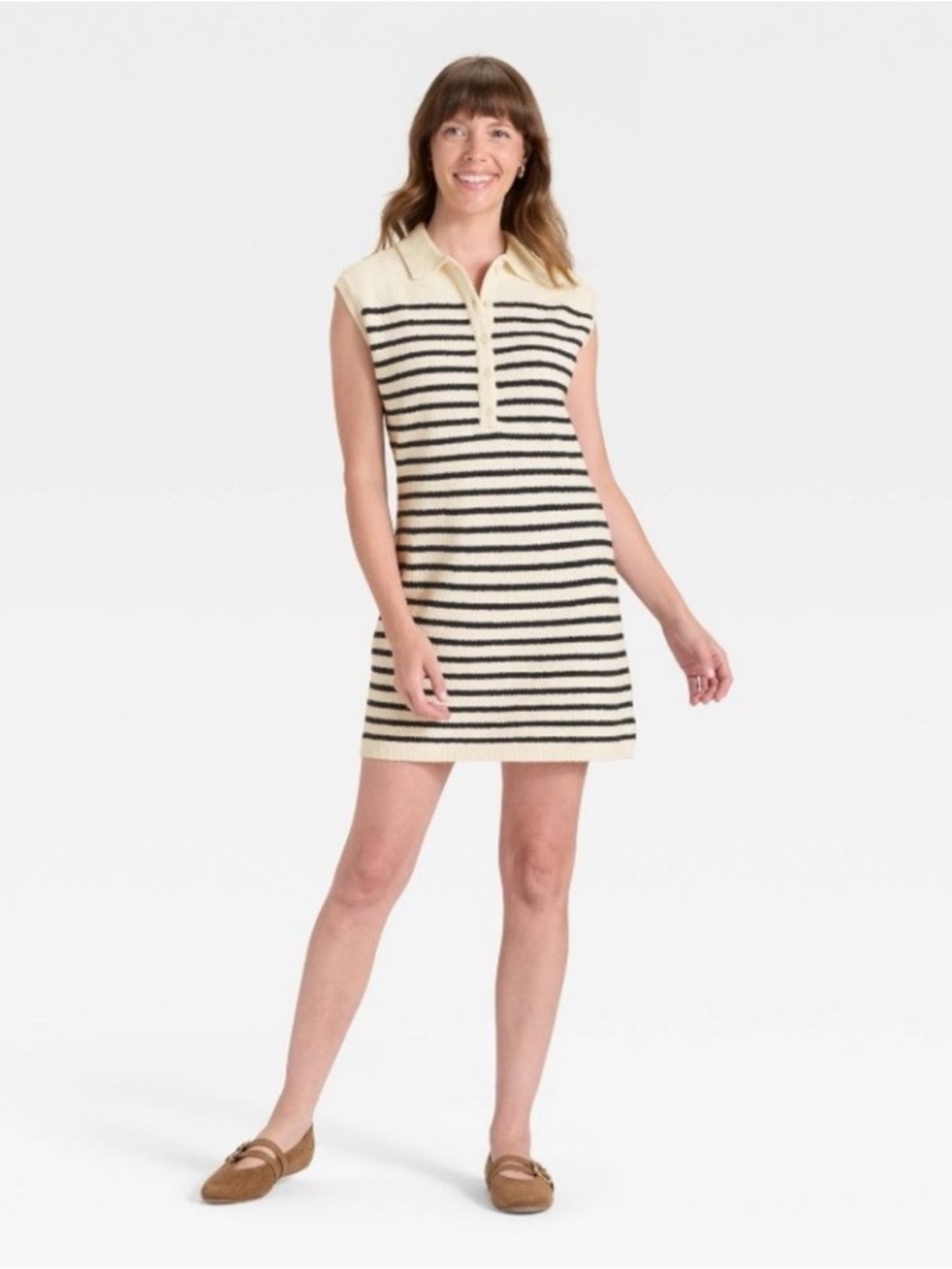Universal Threads Striped Knit Polo Dress in Cream & Black XL. New without tags.